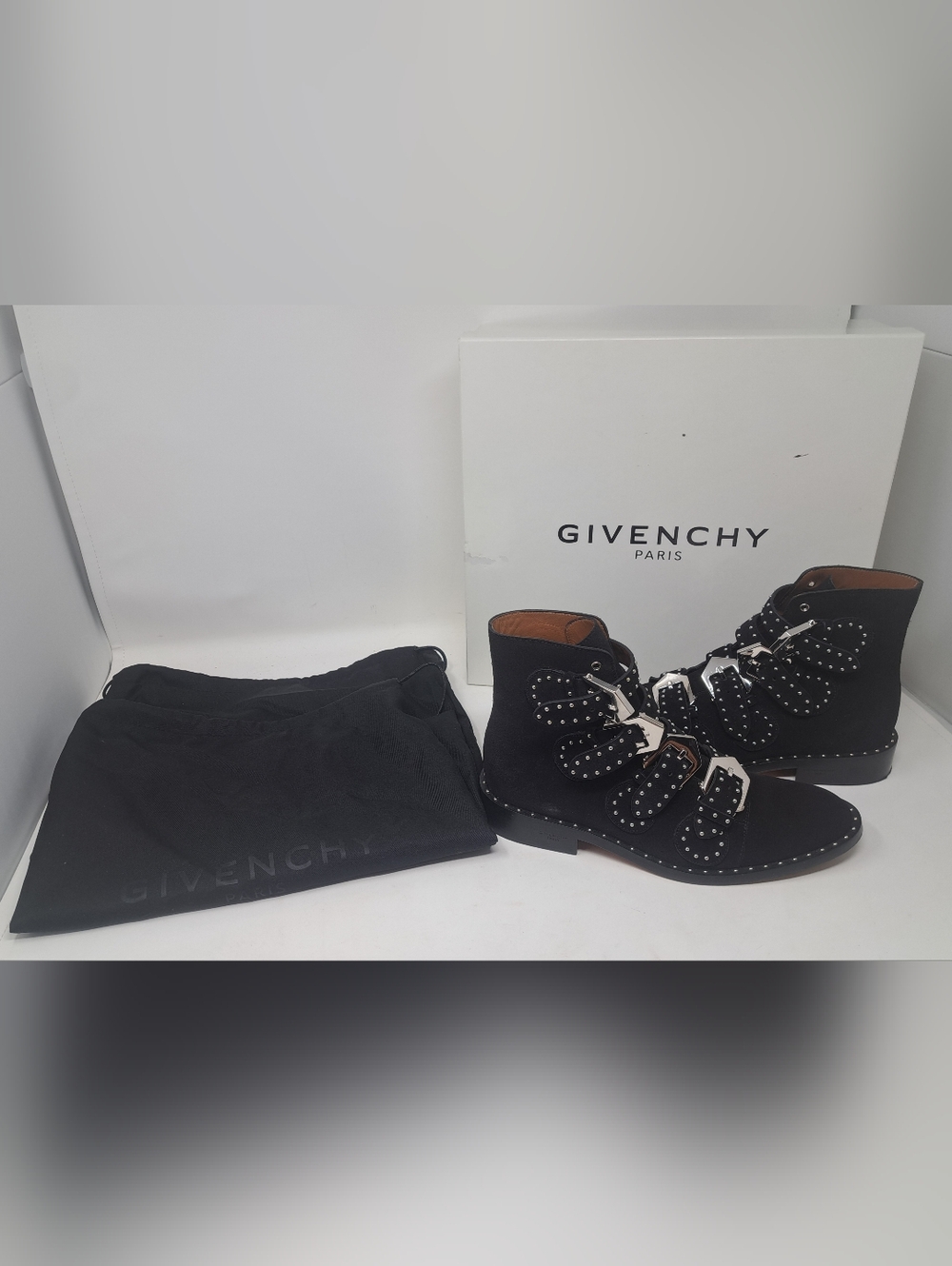 Givenchy Paris Women's Ankle Boots Studded Suede Straps Italy 36.5 EU / 6.5 US - Picture 2 of 16